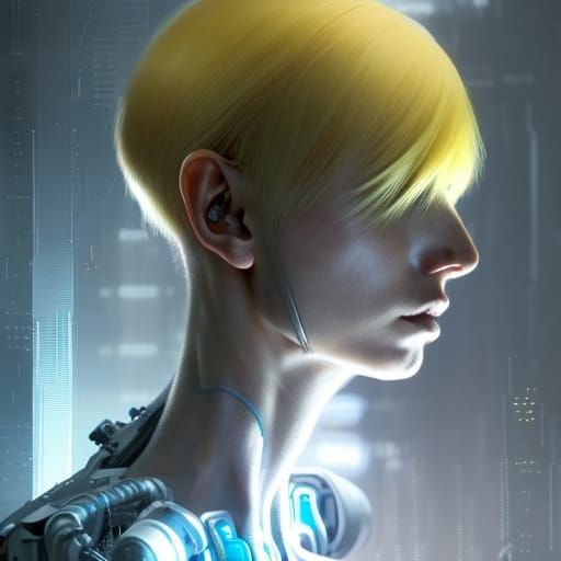 Biopunk Beauty with Cybernetic Implants in Dystopian Ship In...