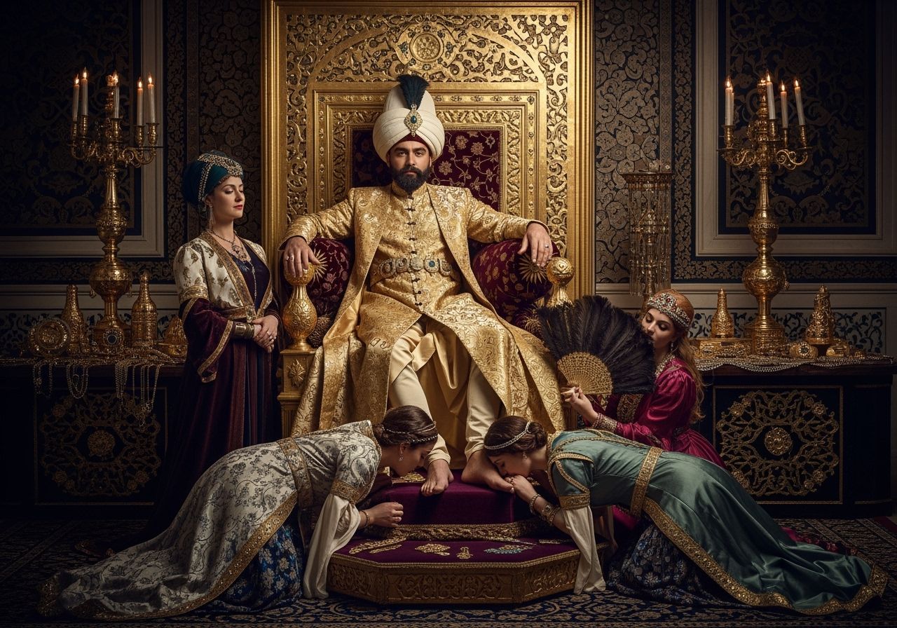 Ottoman Sultan on Jeweled Throne in Topkapi Palace