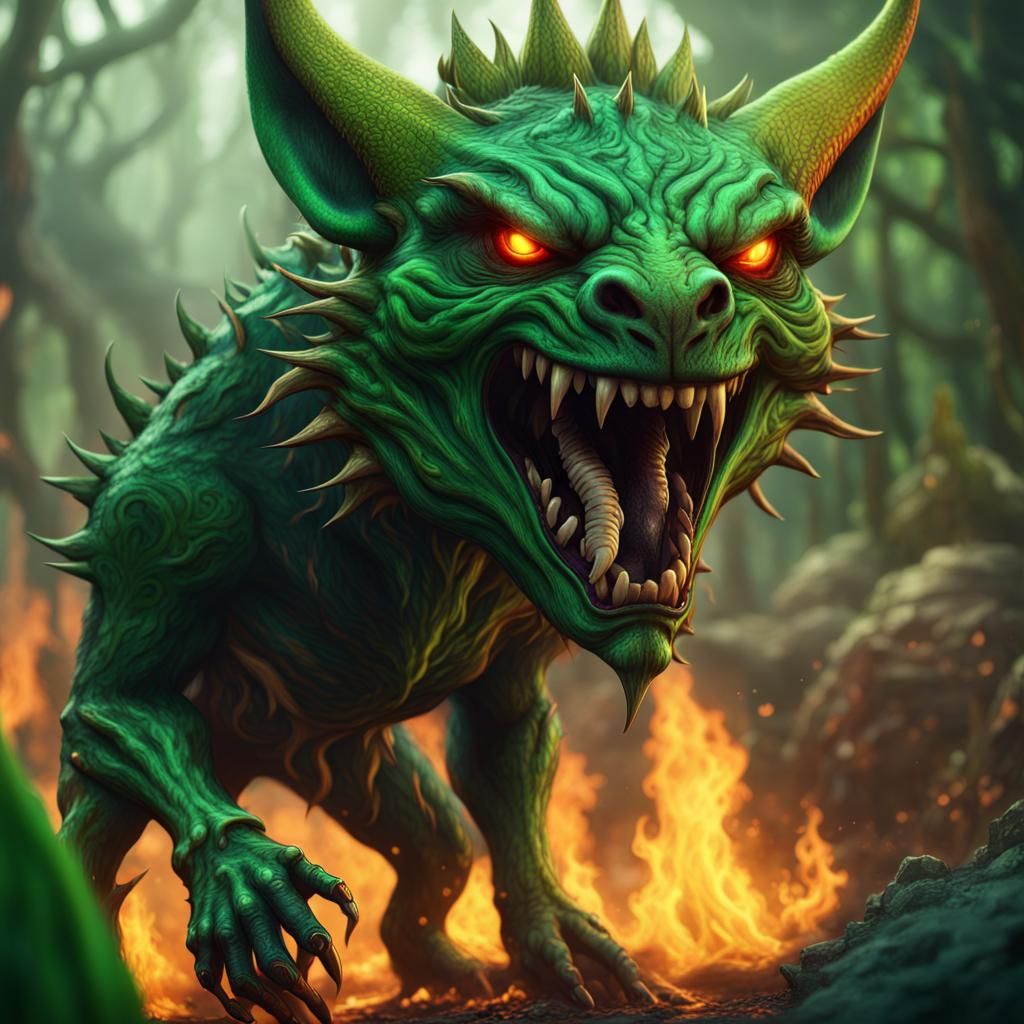 El chupacabra surrounded by flames