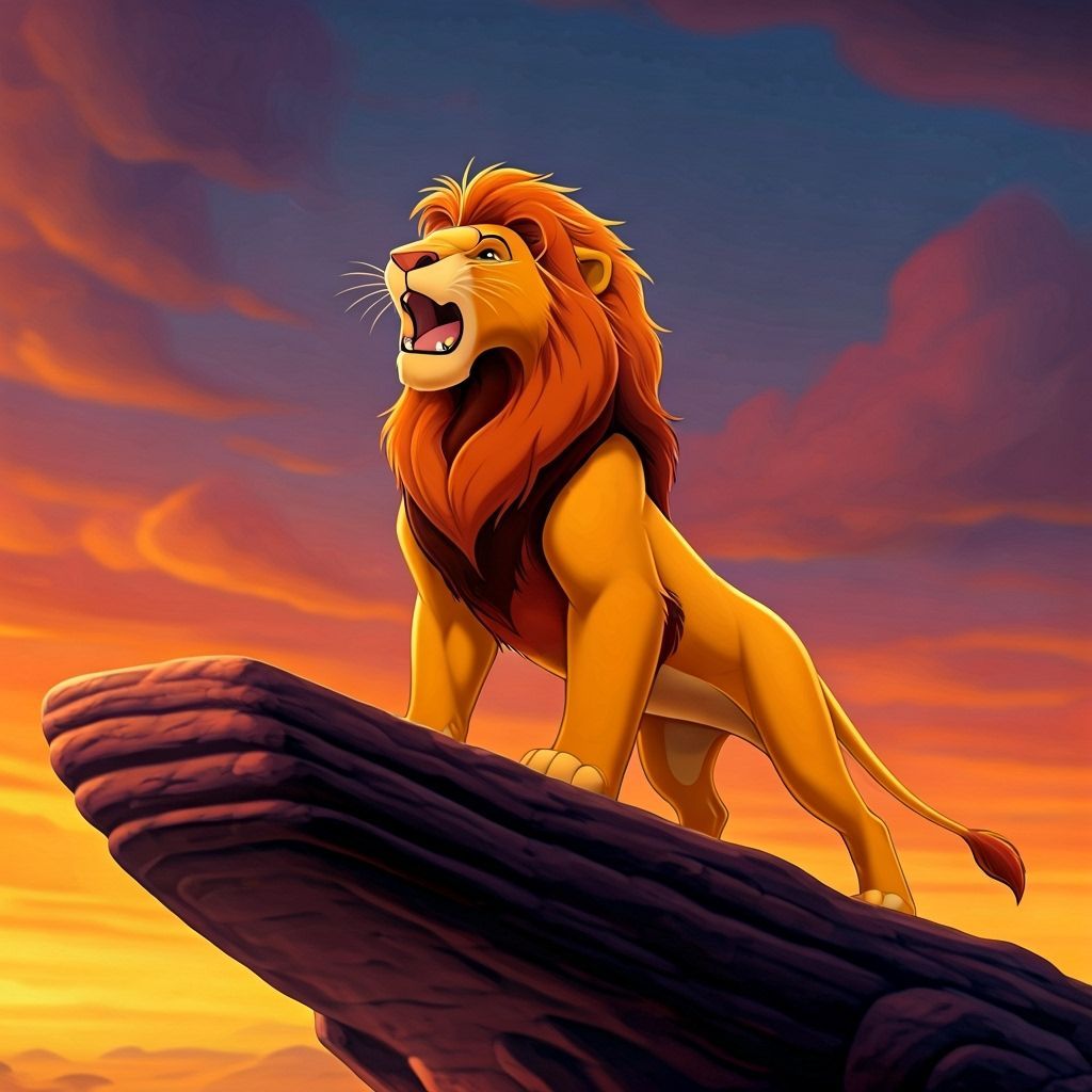 Simba Roars from Pride Rock: A Disney-Style Portrait