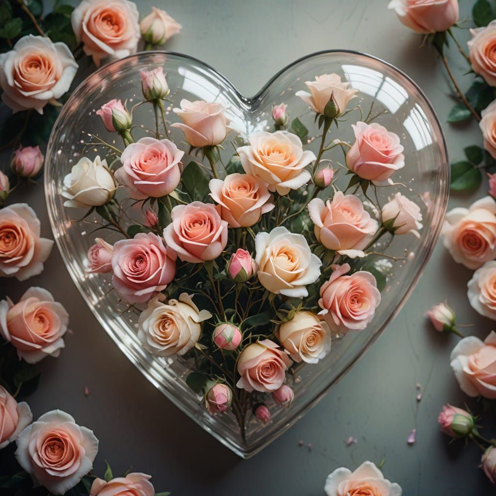 Romantic Glass Heart Blooms in Cinematic Film Still