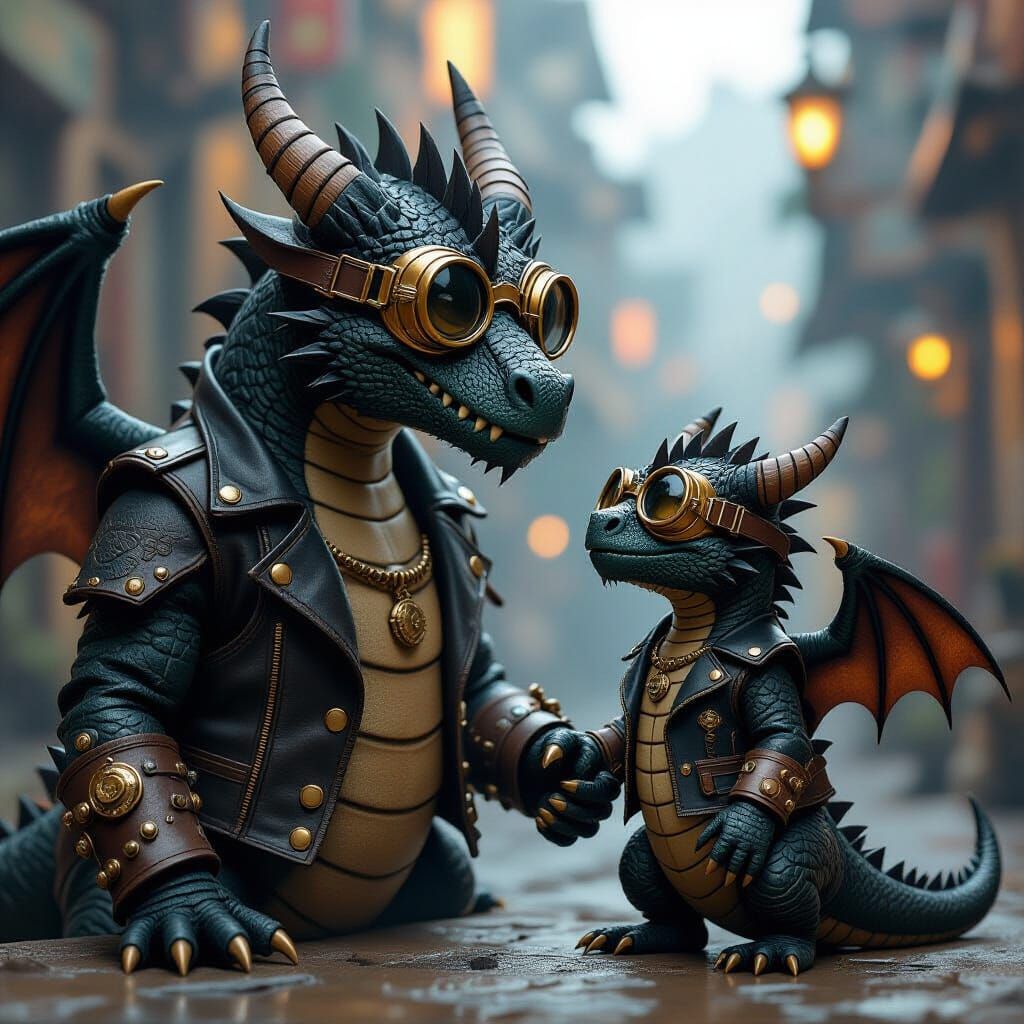 Steampunk Dragon Teaches Roaring, Sci-Fi Fantasy Art