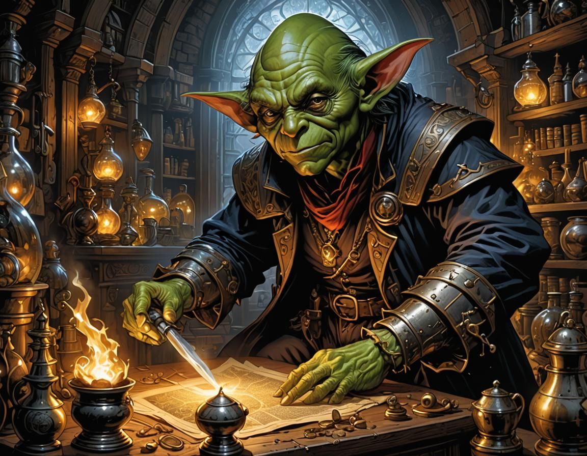 Goblin Alchemist in Comic Book Art Style