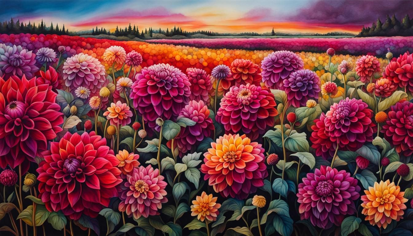 Dahlias Field in Vibrant Industrial Decay