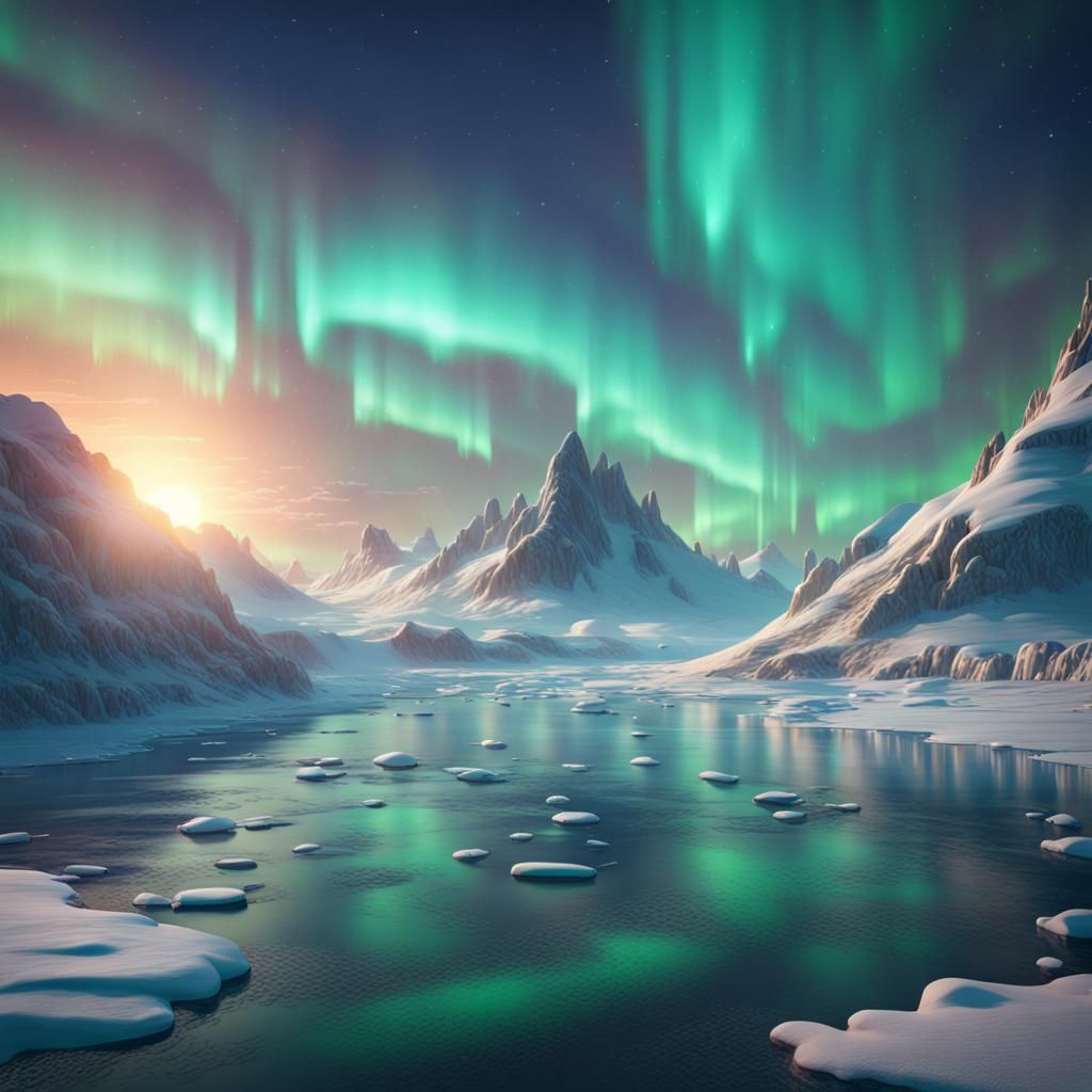Aurora Borealis Illuminates Frosty Arctic Landscape