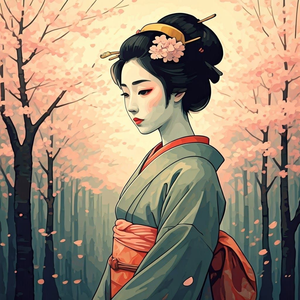 Dreamy Japanese Lady in Cherry Blossom Paradise