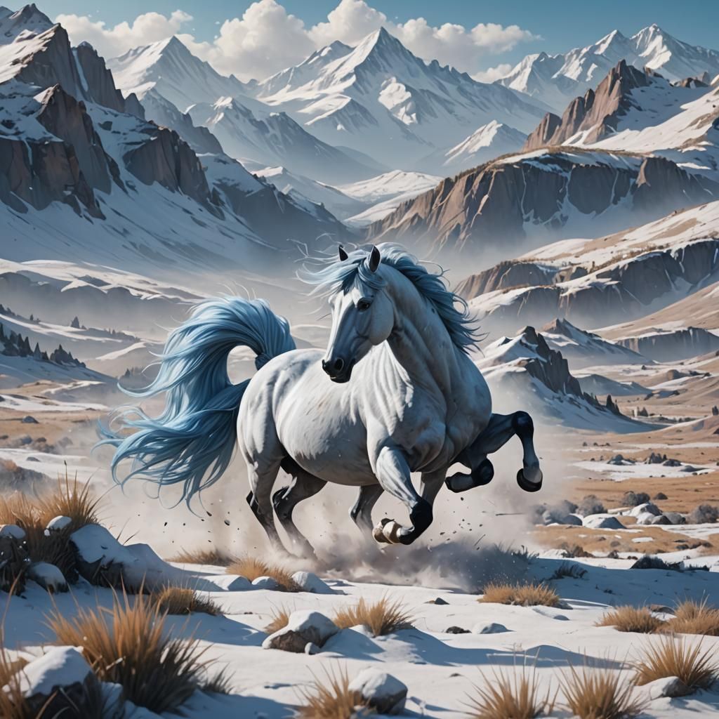 Ethereal Snowy Landscape with Majestic Fantastical Horse