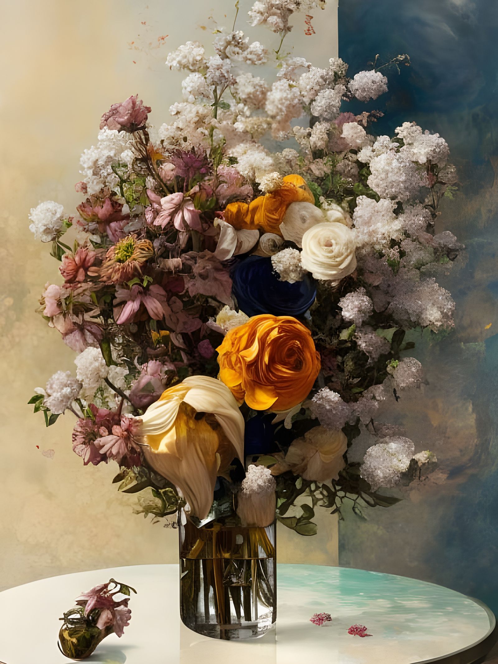 Elegant Floral Fantasy in a Glass Vase