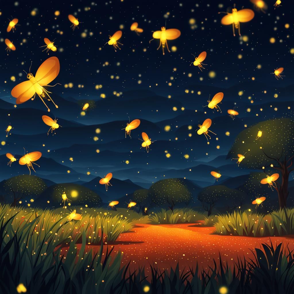 Fireflies Illuminate Arid Landscape in Photographic Style