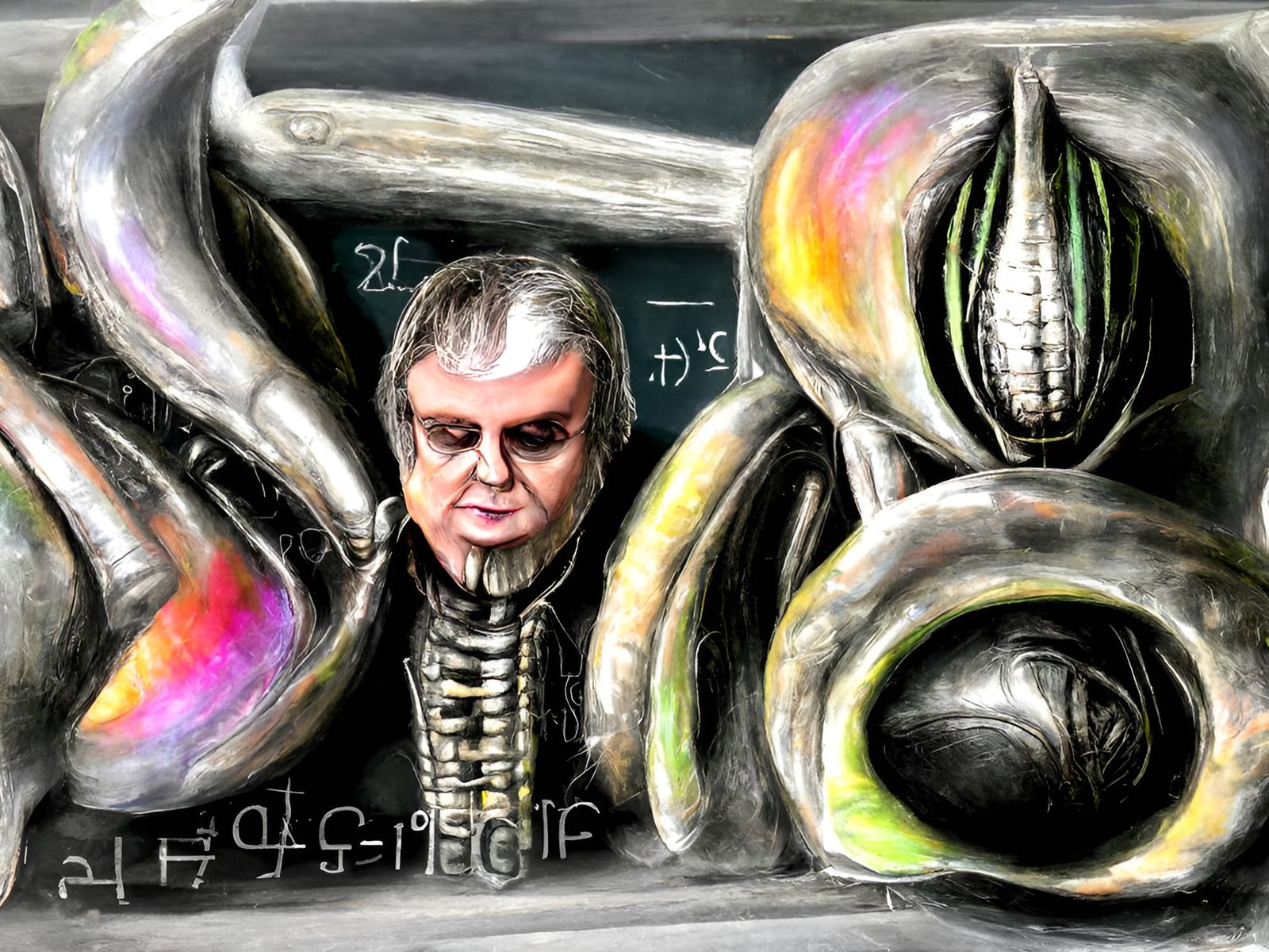 Galactic Mathematics Professor in Cyberpunk Sci-Fi Style