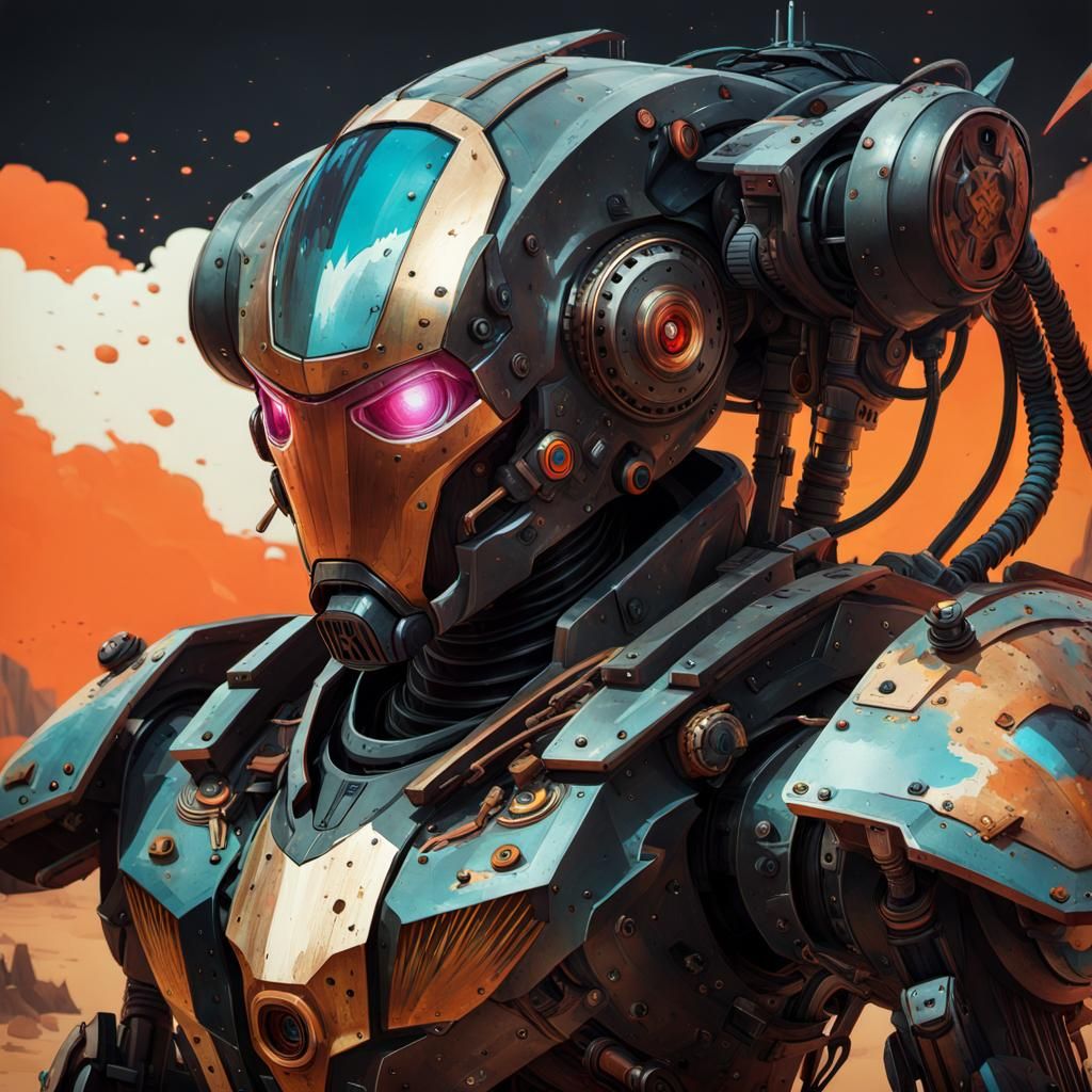 Hyperrealistic Robot Cowboy Gunslinger in Polychromatic 8K
