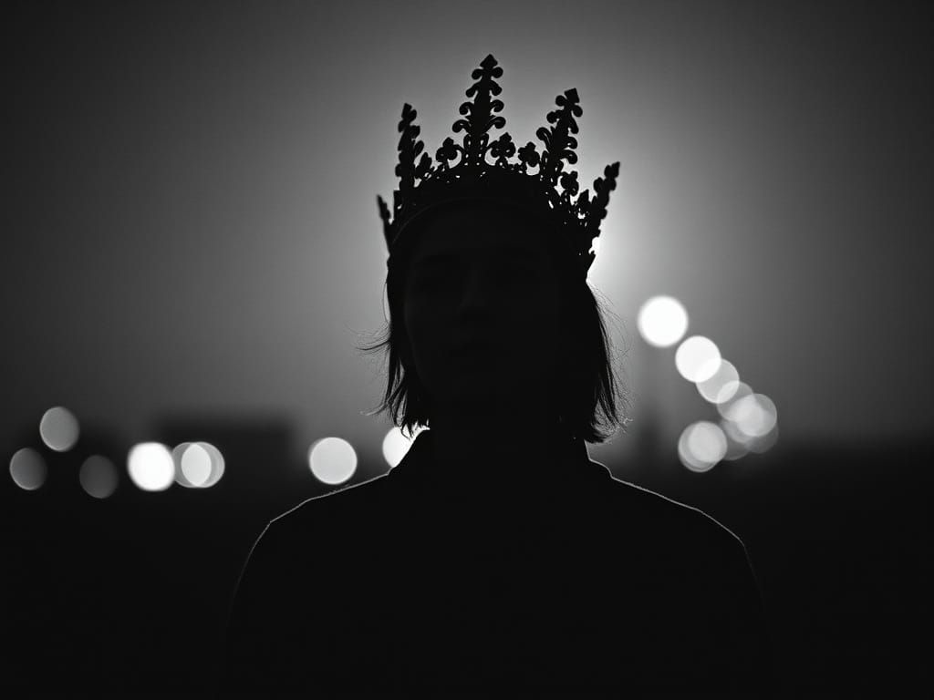 Monochromatic Portrait of Grief with Crown of Memories