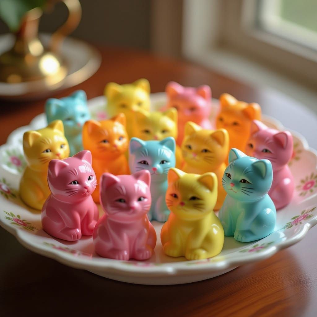 Photorealistic Kitten Candy on Display Dish