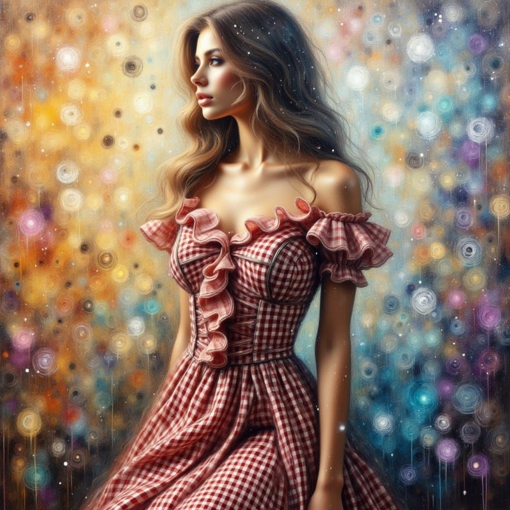 Gingham Beauty in Vibrant Neo-Impressionist Style