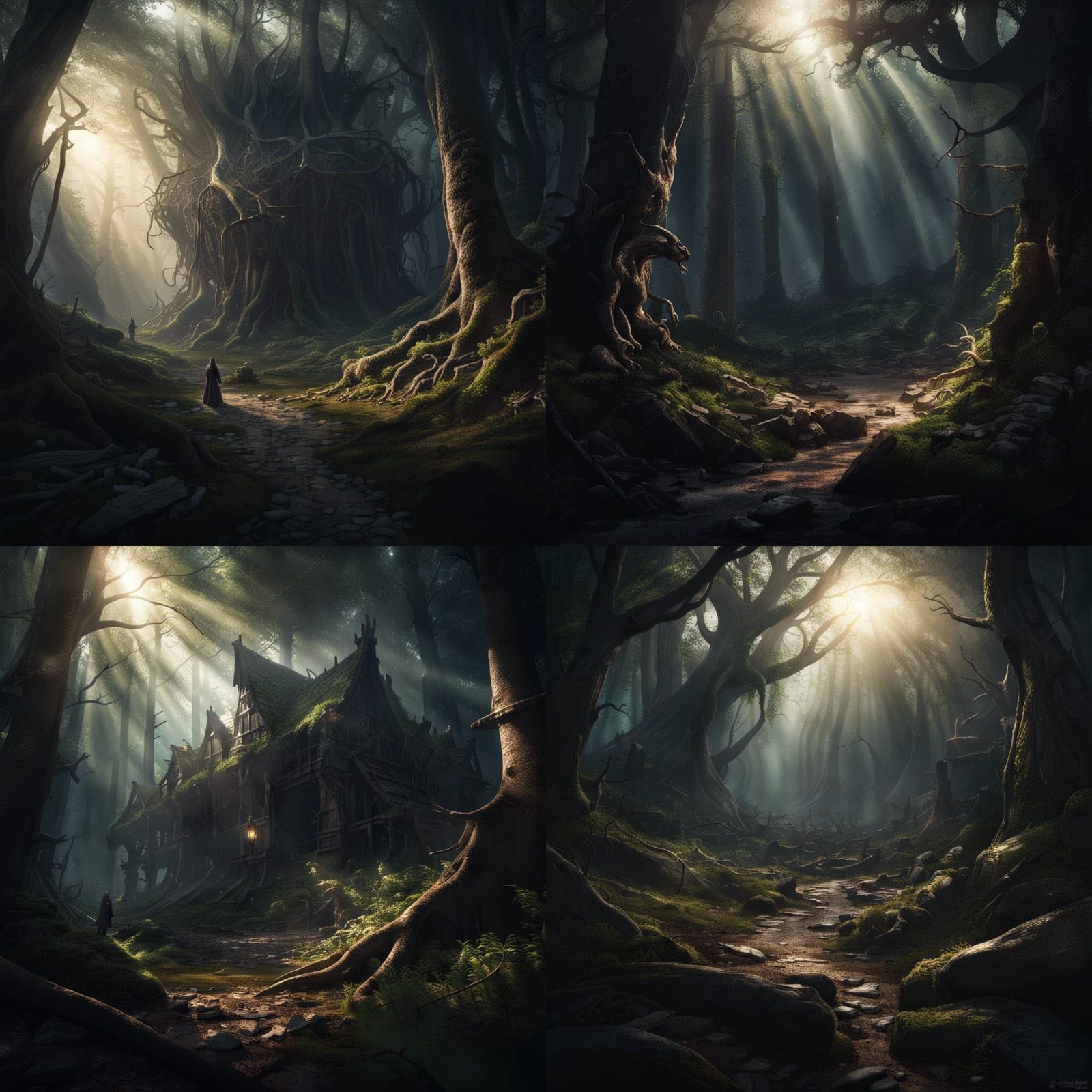 Dark Fantasy Wilderness Scene in Eerie Splendor