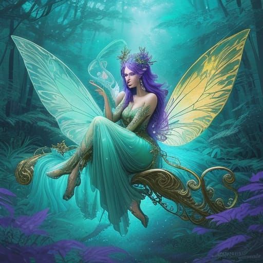 Whimsical Fantasy Encounter in a Golden Forest