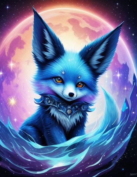 Kawaii Origami Fox in Cosmic Splash Art