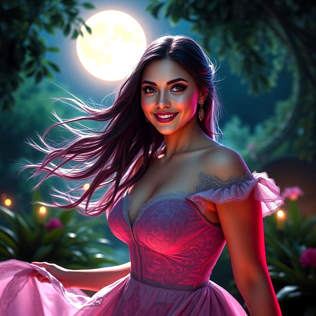 Stunning Fantasy Woman in Ethereal Evening Gown