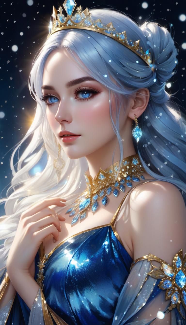 Ethereal Winter Queen with Diadem of Icy Sparkles