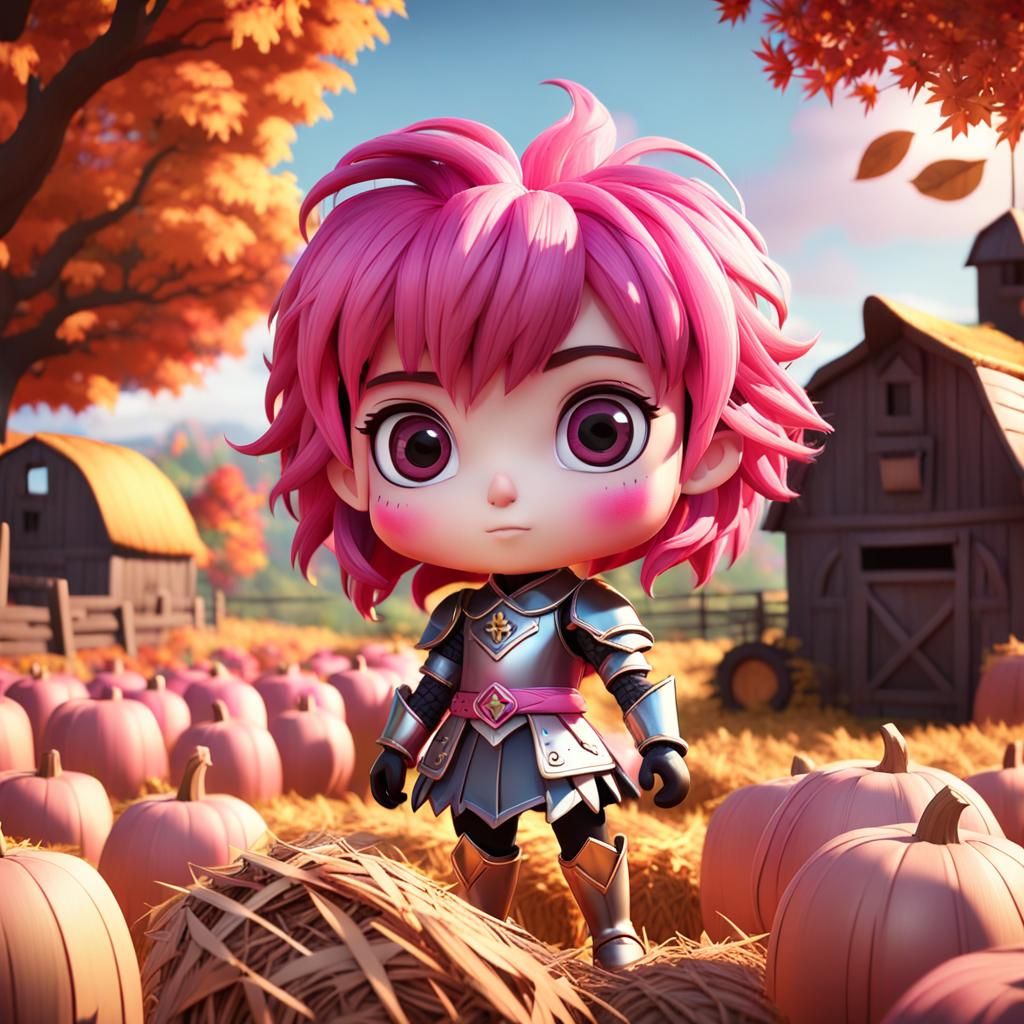 Vibrant Autumn Knight Amidst Whimsical Farmscapes