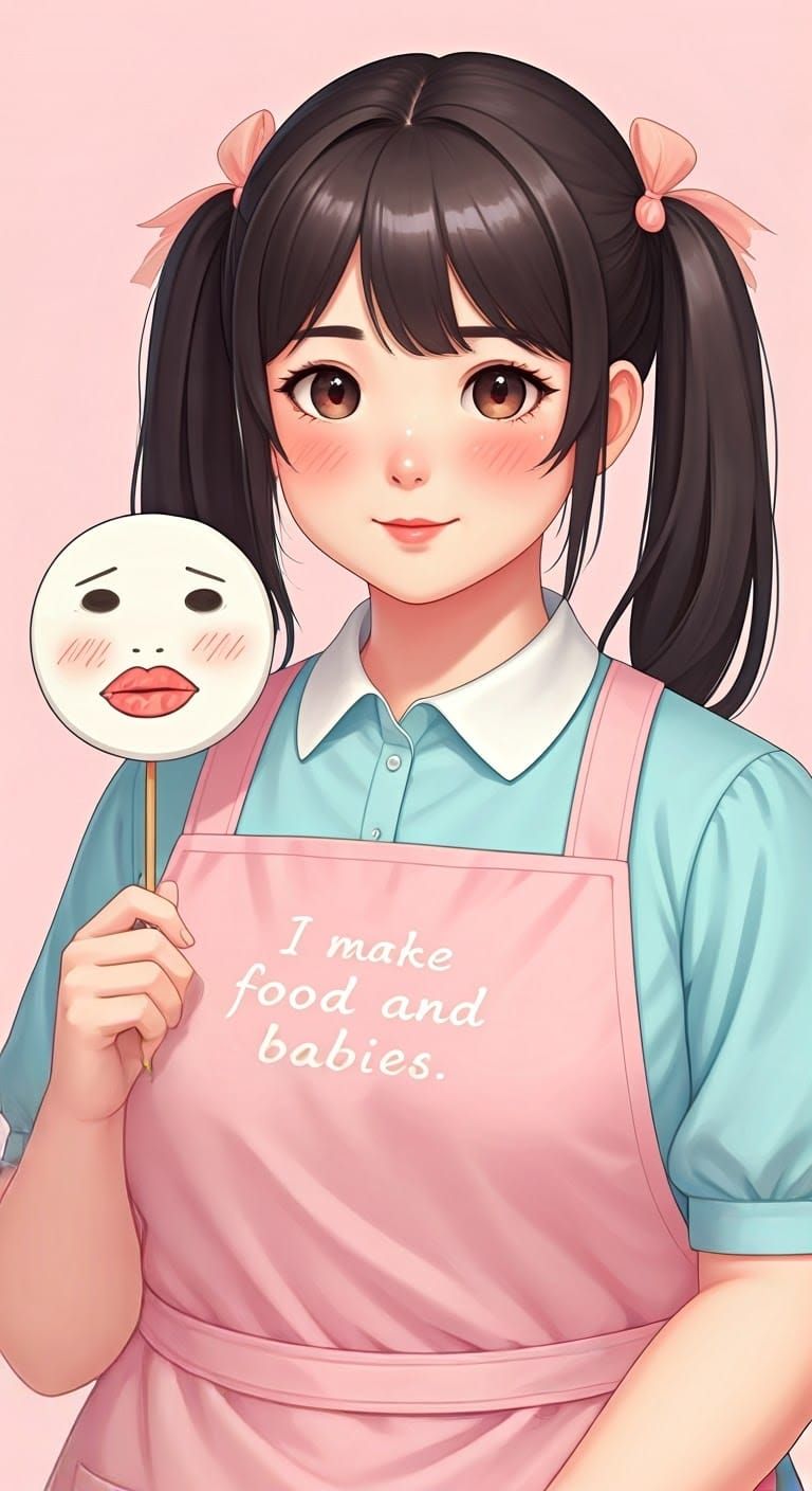 Charming Anime Girl in Pastel Pink Apron