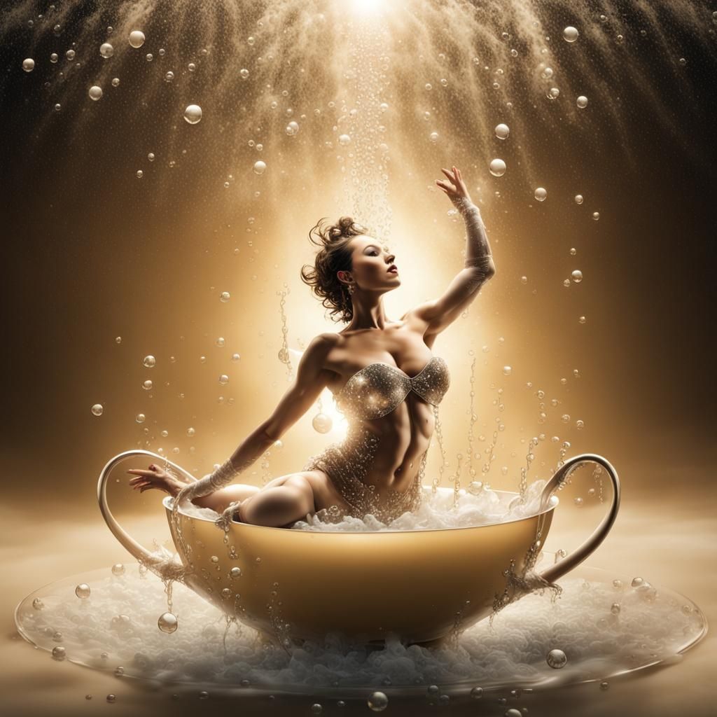 Hyperrealistic Burlesque Dancer in Champagne Cup