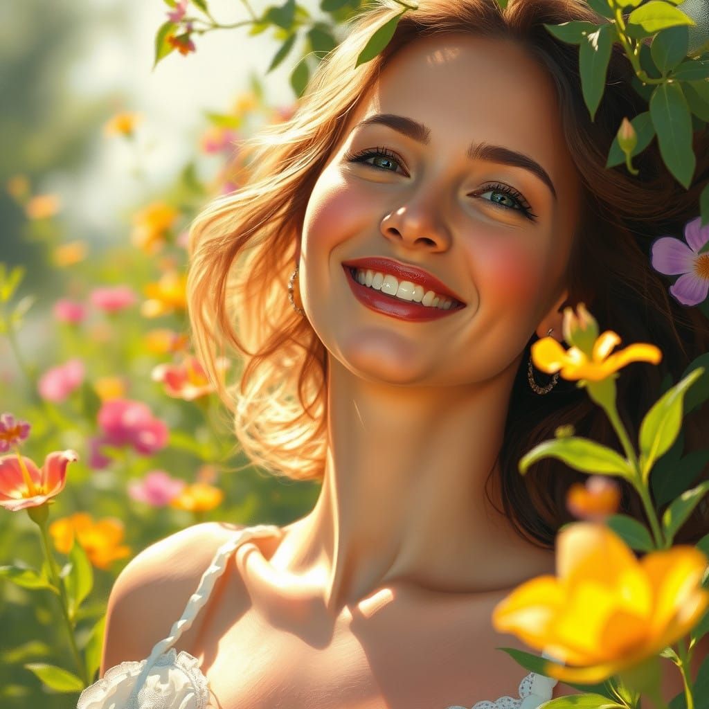 Impressionist Woman in Serene Green Landscape