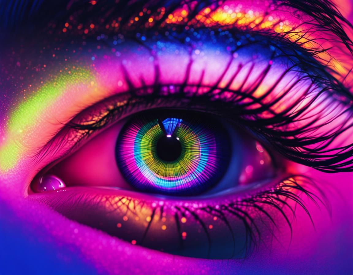 Eye with Laser Reflections in Vaporwave Style