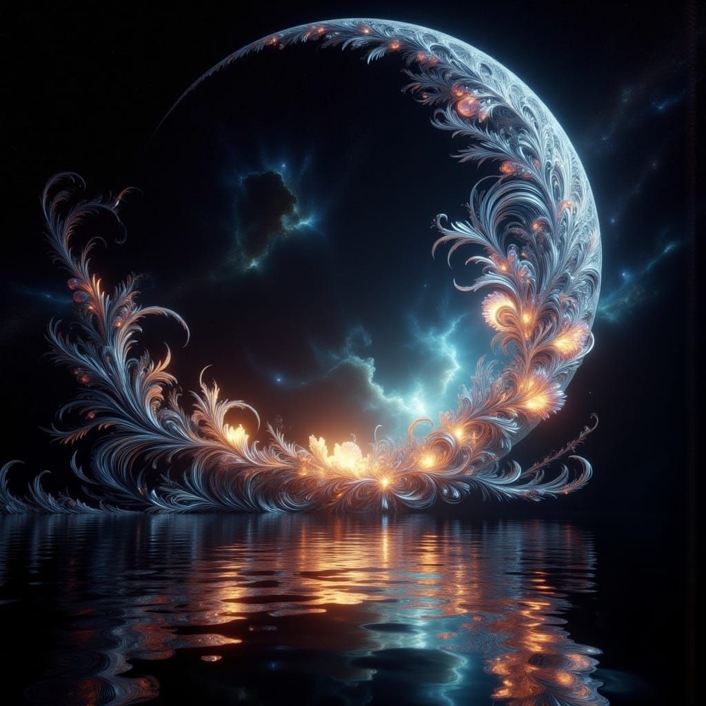 Goddess of the Celestial Moon in a Dark Cosmic Night Sky