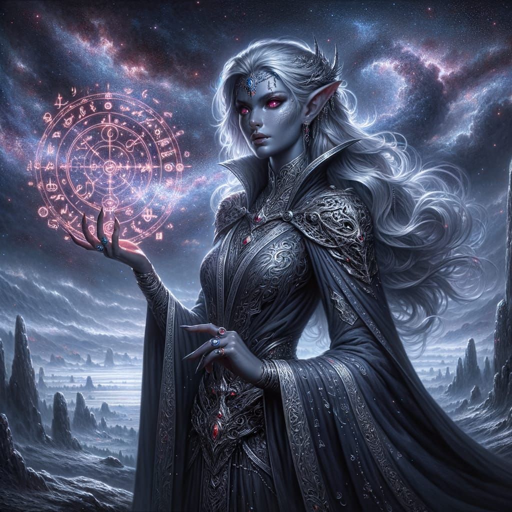 Drow Sorceress Casting Spell in Twilight Vista