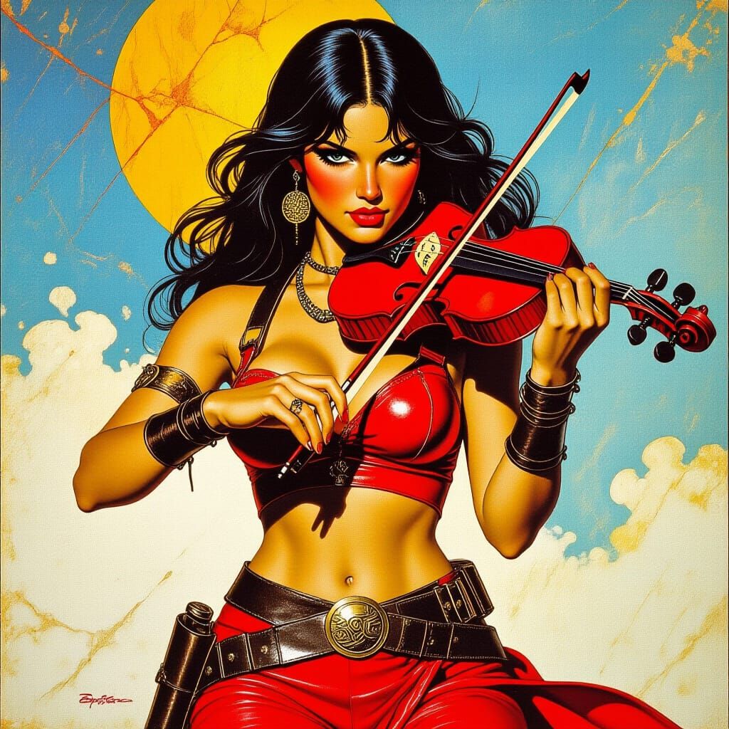 Tiefling Musician Girl in Dark Fantasy Style