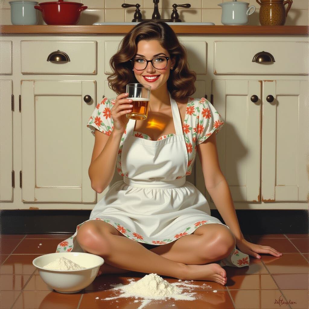 Woman in Kitchen, Blending Realism and Warmth