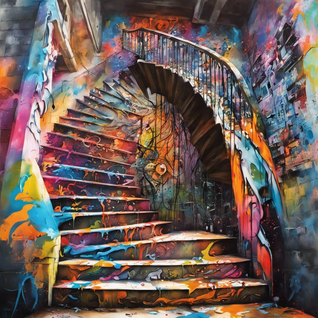 Vibrant Spiral Staircase in Graffiti Art Style