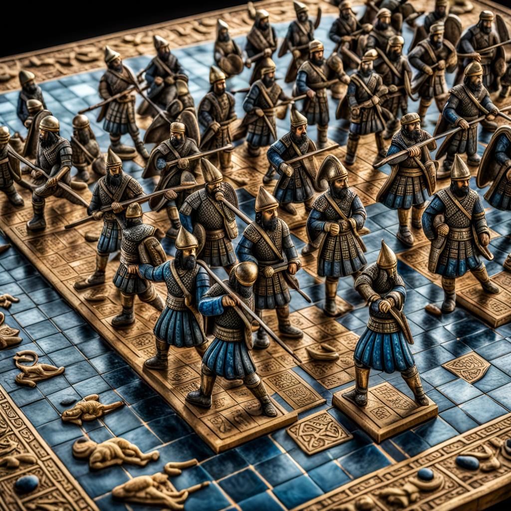 Persian Warriors Chess Board in Hyperrealistic Style