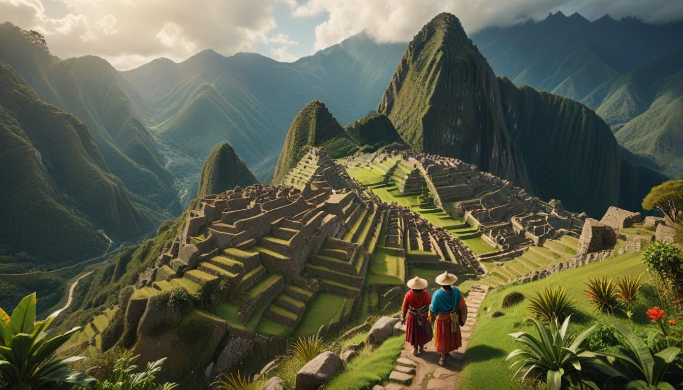Machu Picchu: Vibrant Oil Painting of Ancient Life