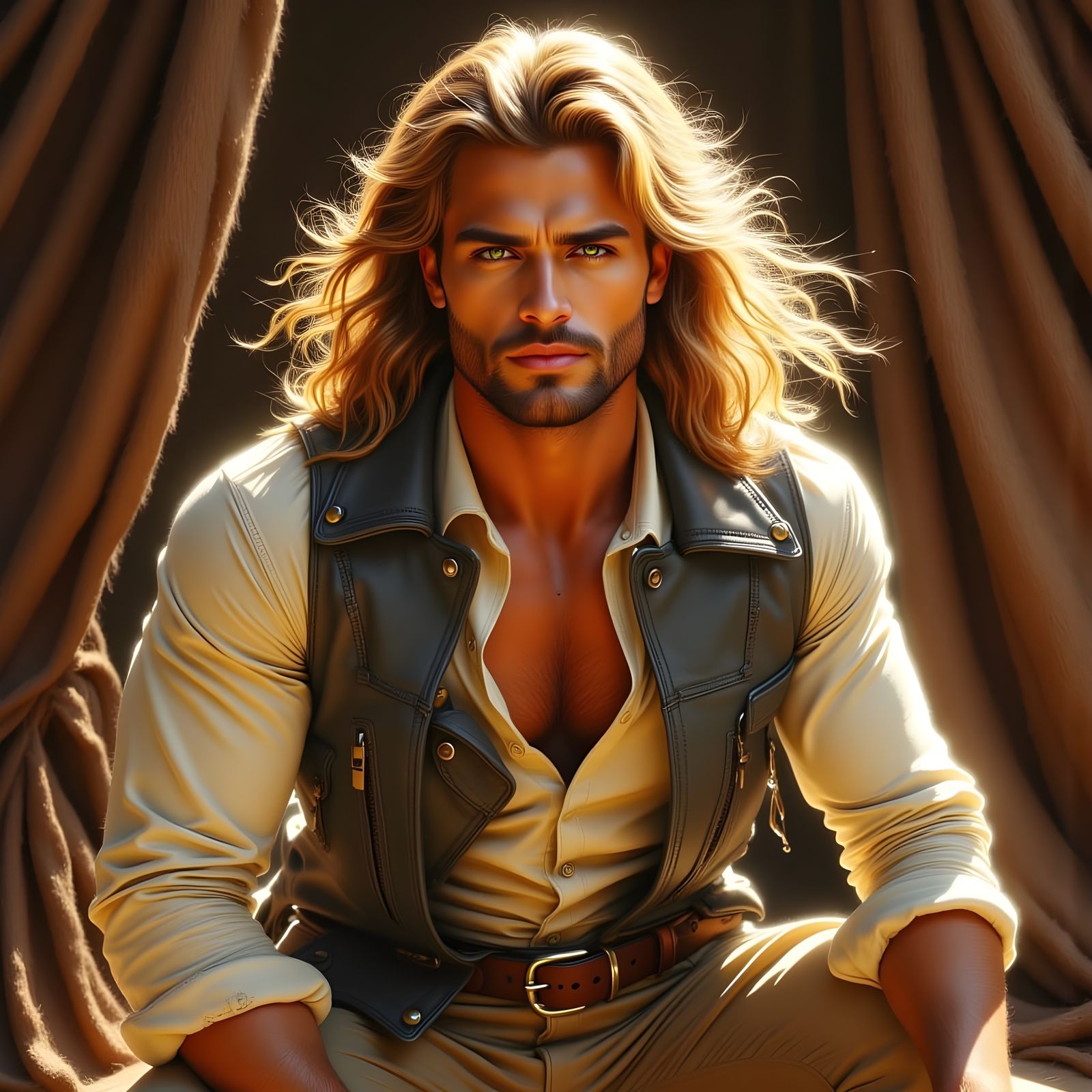 Muscular Blonde Man in Dramatic Lighting