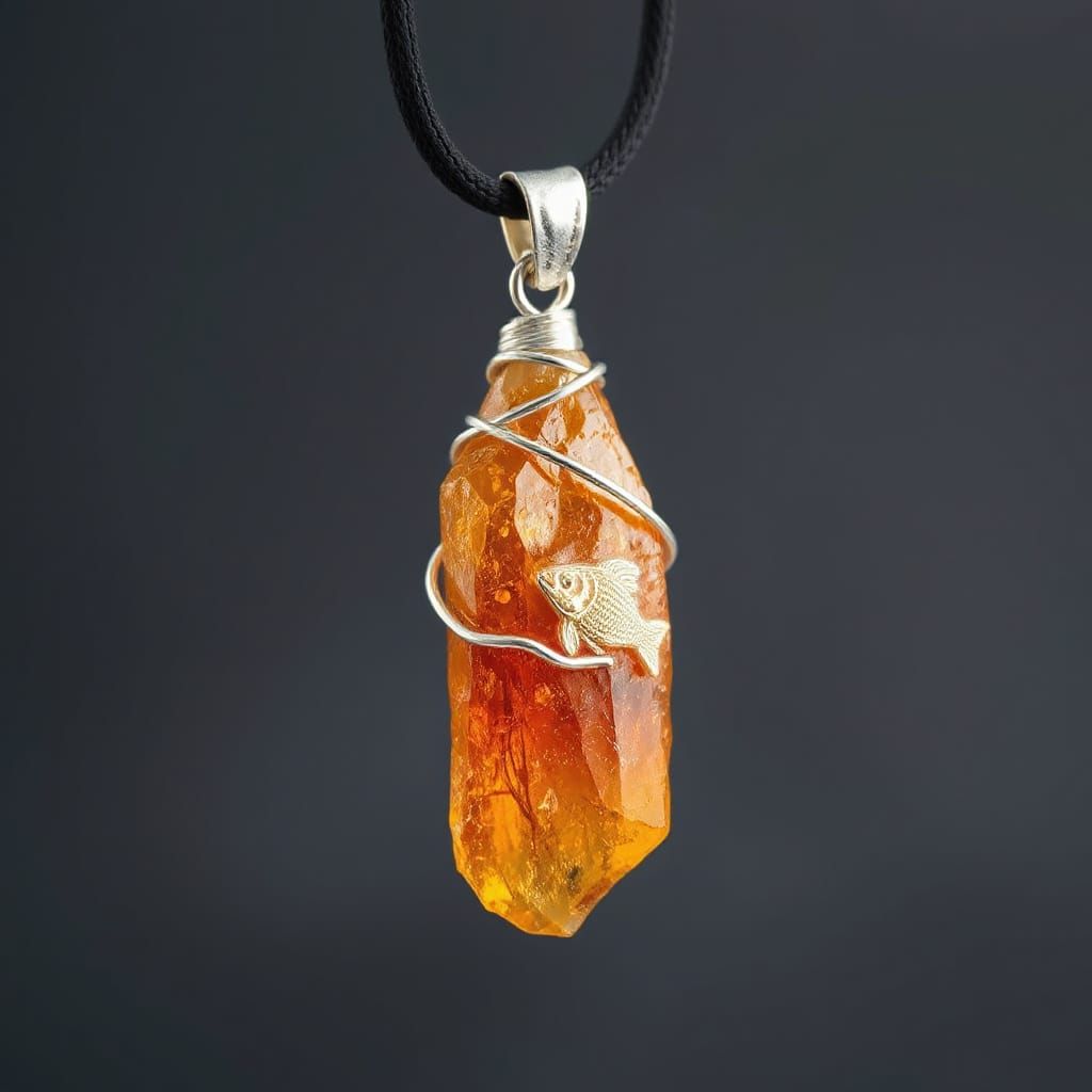 Wulfenite Crystal Necklace with Fish Imprint
