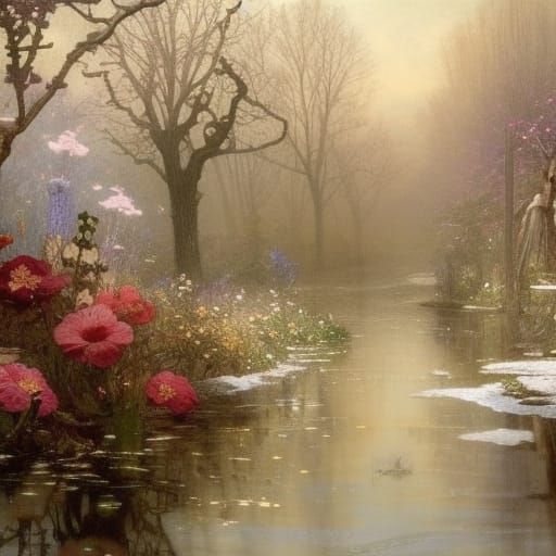 Intricate Winter Garden Art, Romantic Style