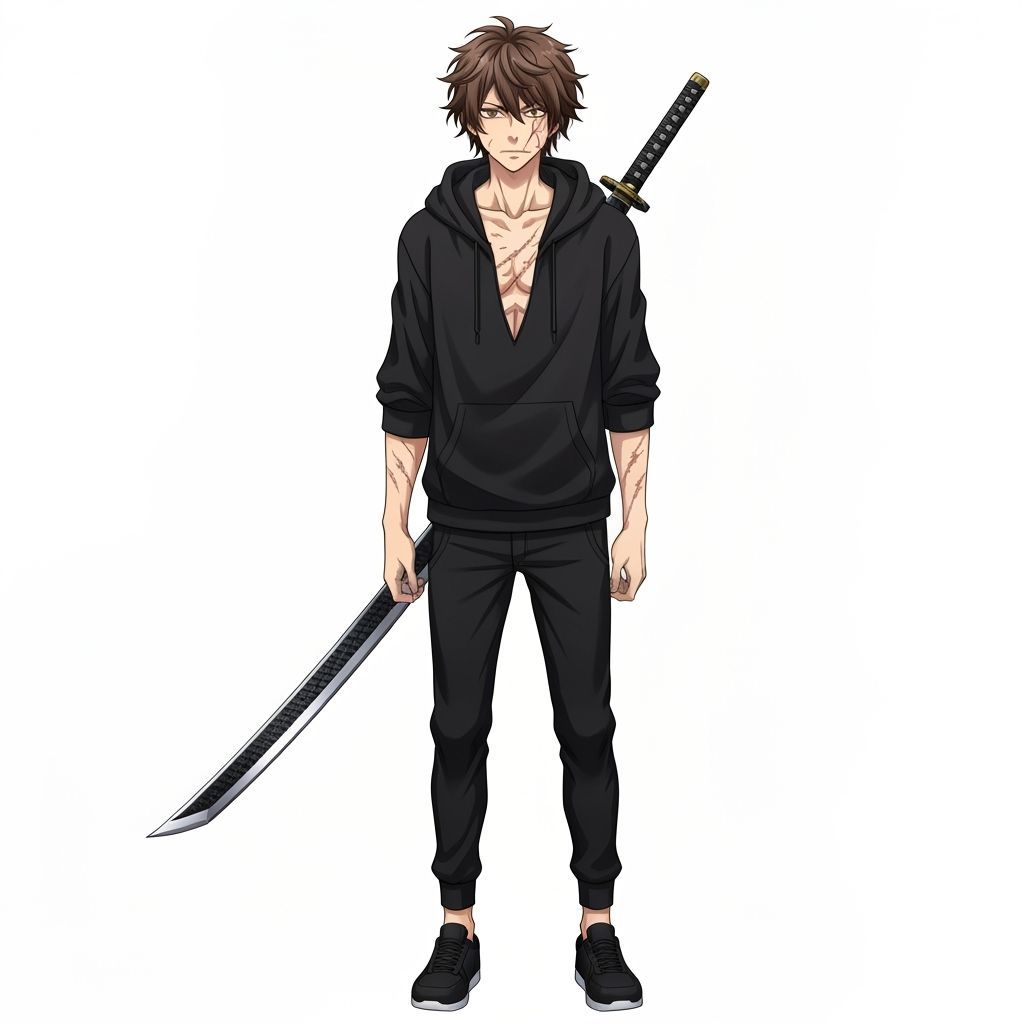 Anime Swordsman Tenma in Dynamic Pose