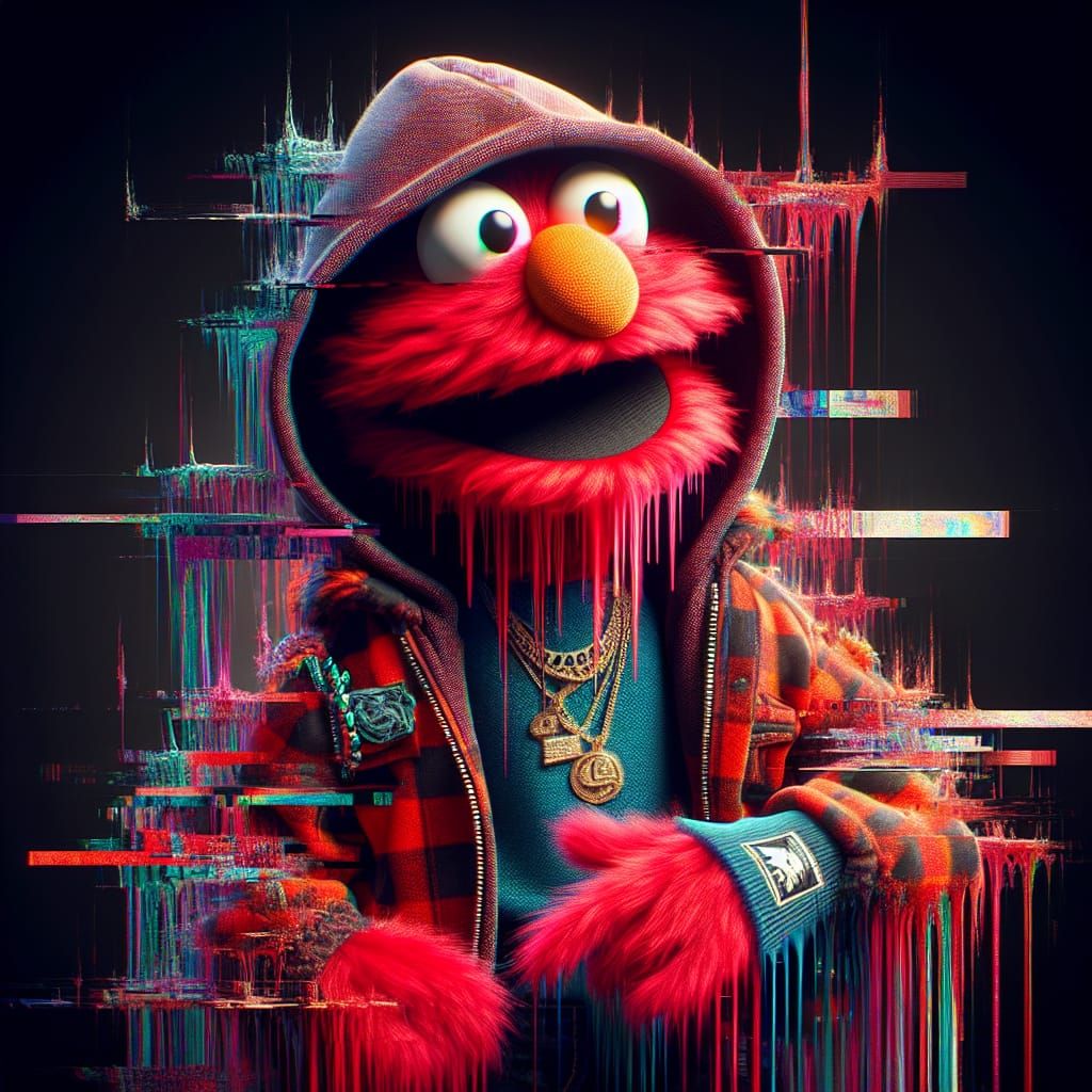 Vibrant Red Fantasy Creature in Urban Rap Style