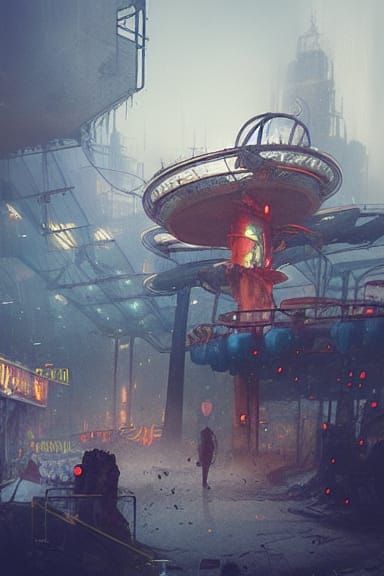 Post-Apocalyptic Amusement Park in Hyperrealism Poster Art