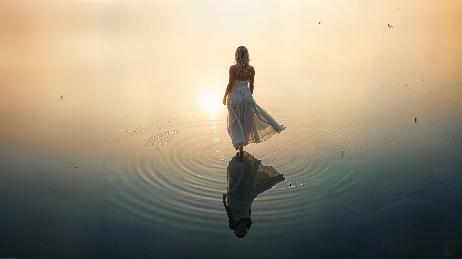 Serene Dalí-Inspired Woman Walks on Water