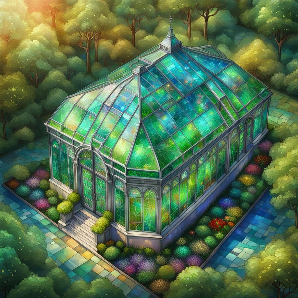 Glass Conservatory Amidst Vast Green Park