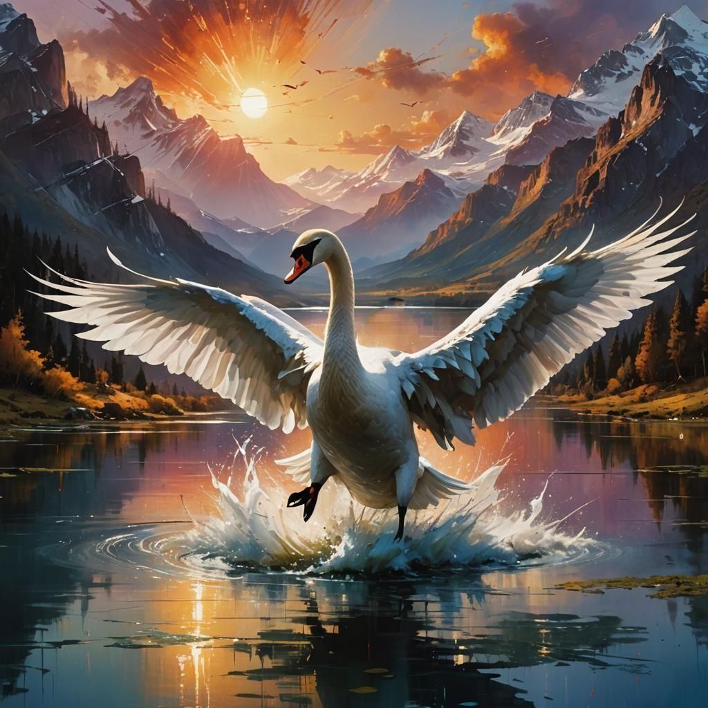 Swan Takes Flight in Soft Watercolor Style