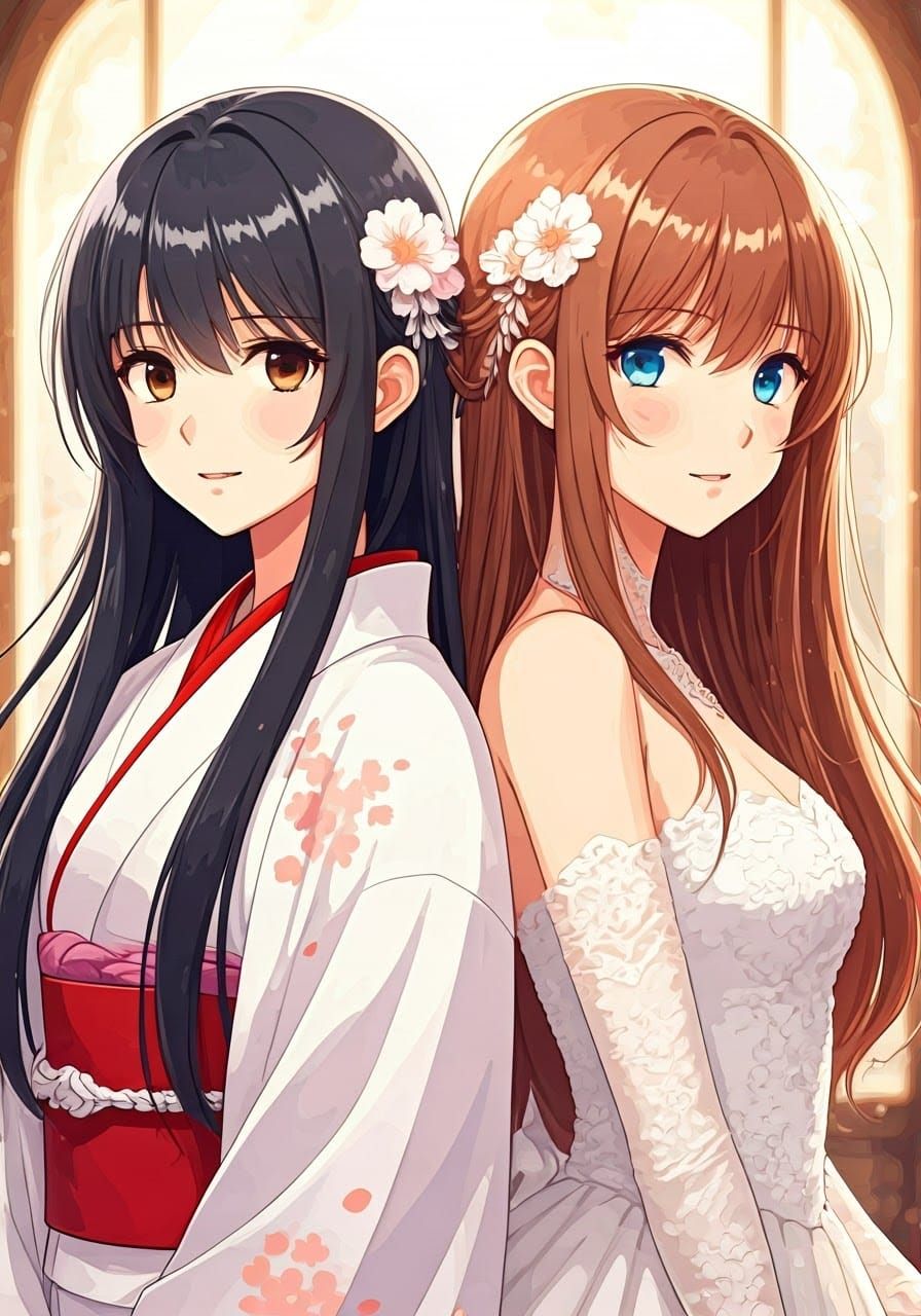 Anime-Inspired Double Wedding Scene with Cherry Blossoms