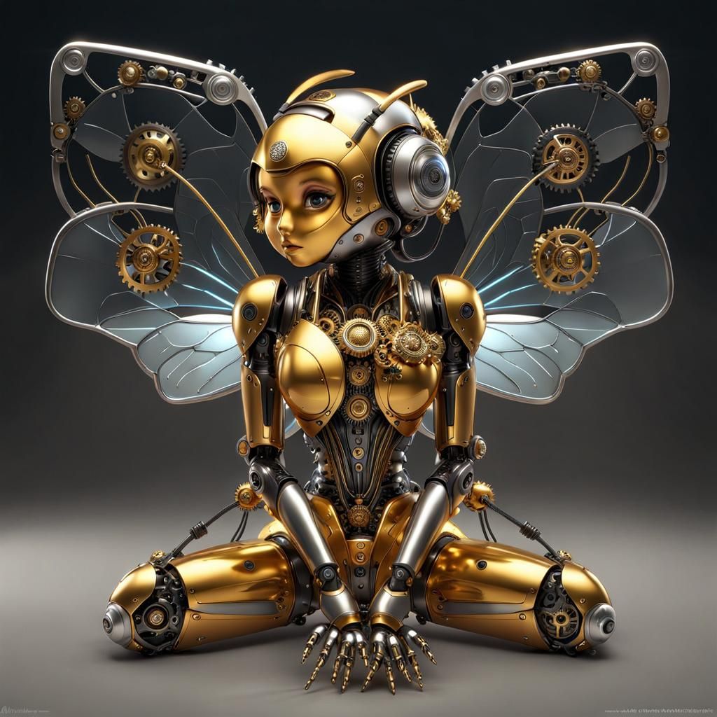 Golden Robotic Bee Masterpiece in Intricate 3D
