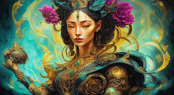 Baroque Digital Painting of a Figure Holding a Glowing Sign