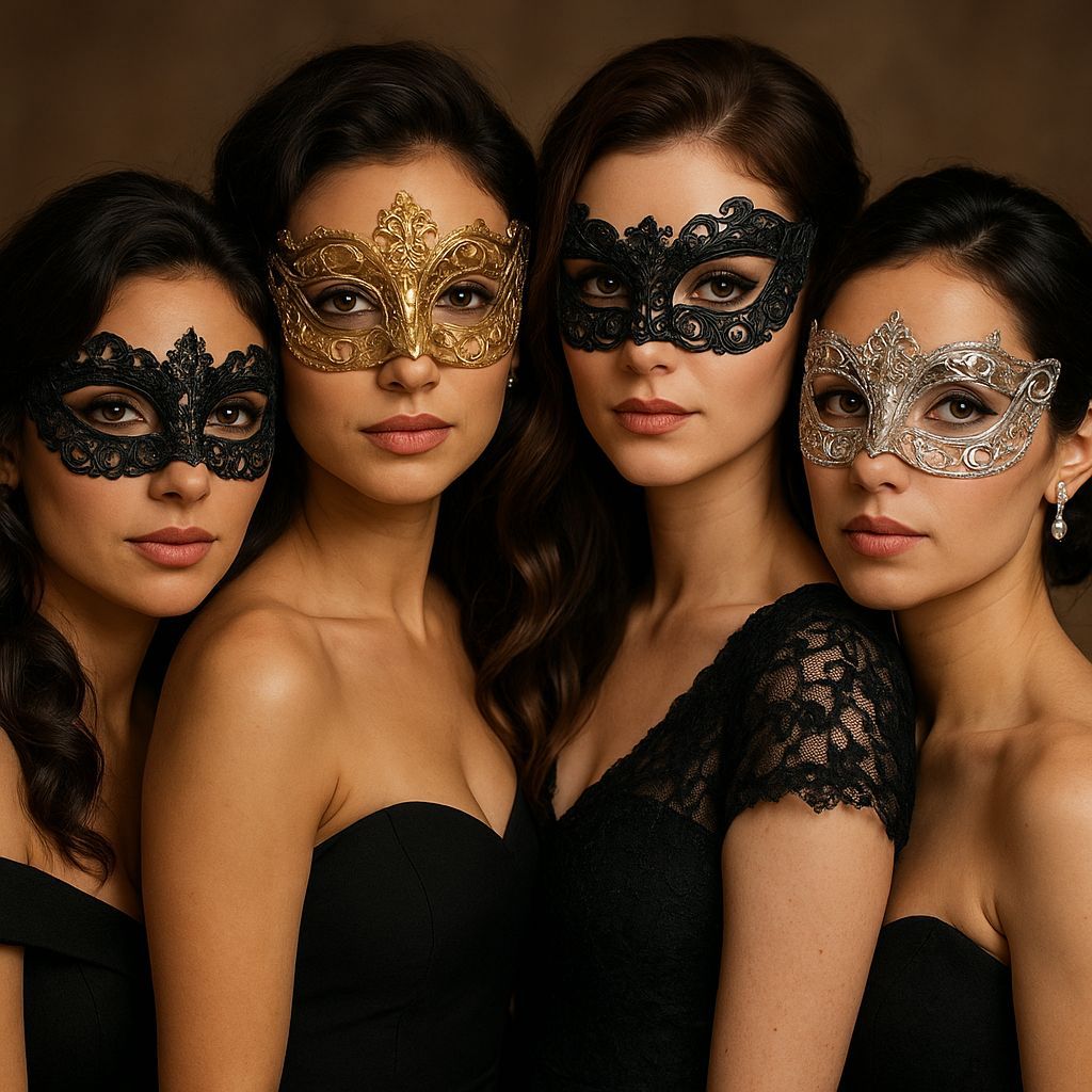 Elegant Women Adorned in Enigmatic Masks
