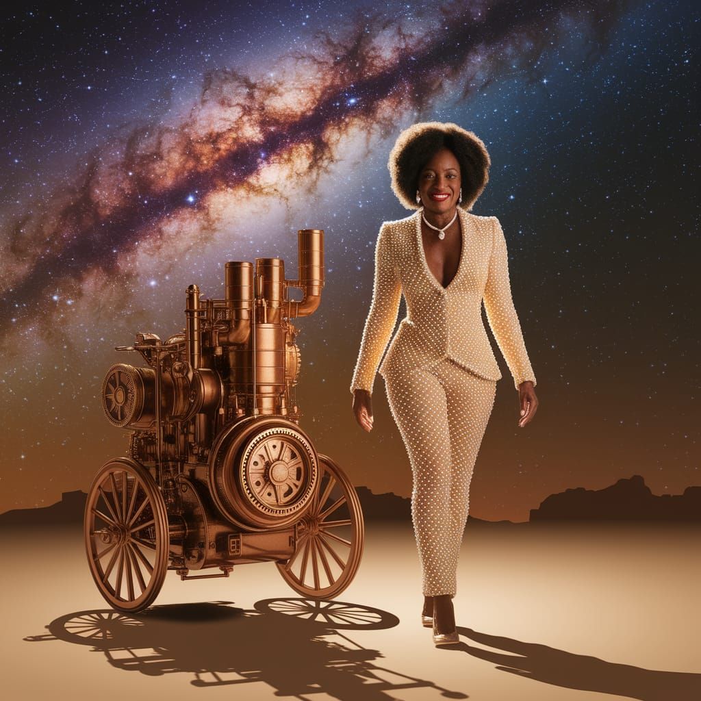 Golden-Hued Celestial Goddess in Steampunk Attire