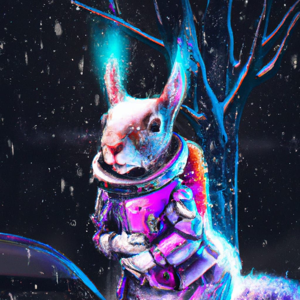 Cyberpunk Astronaut Squirrel in Winter Scene